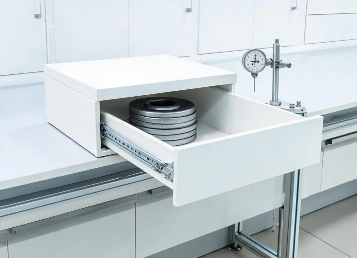 Drawer runner test bench for storage cabinets